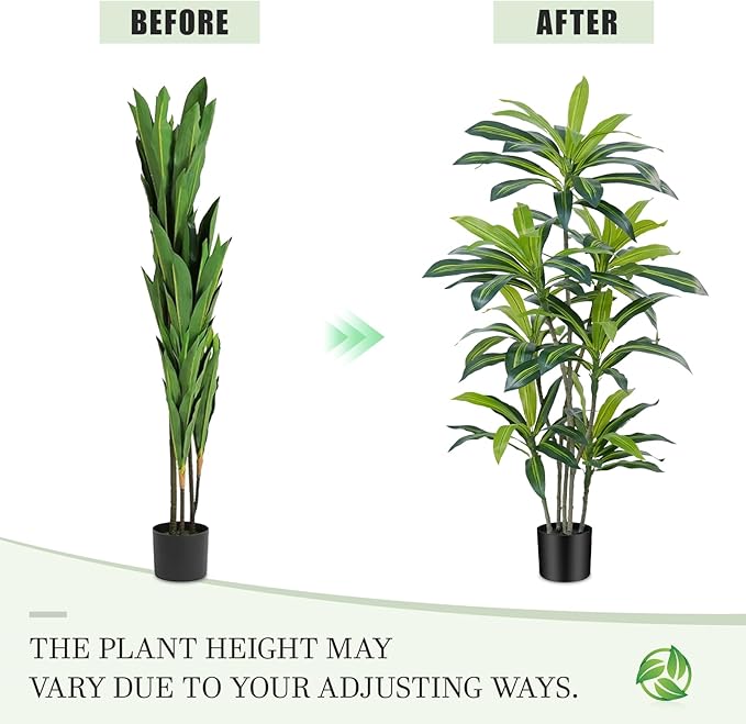 6Ft Dracaena Plant Artificial Tree Fake Tropical Floor Plants Potted (Real Touch) Artificial Silk Tree Leaf Faux Trees Black Tall Planter for Home Office Living Room Indoor Outdoor Decor（2Pack）