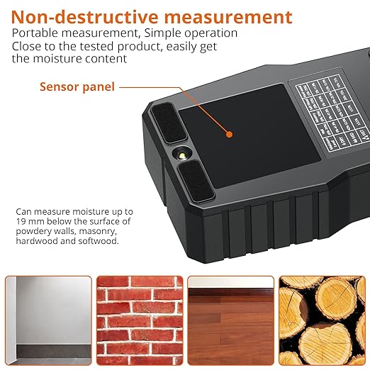 Proster Pinless Wood Moisture Meter - Non Destructive Moisture Tester for Wood Wallboard Masonry, Detect up to 3/4 Inch Below Surface, Backlit Color LCD, Visual Audible Alarm