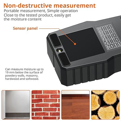 Proster Pinless Wood Moisture Meter - Non Destructive Moisture Tester for Wood Wallboard Masonry, Detect up to 3/4 Inch Below Surface, Backlit Color LCD, Visual Audible Alarm