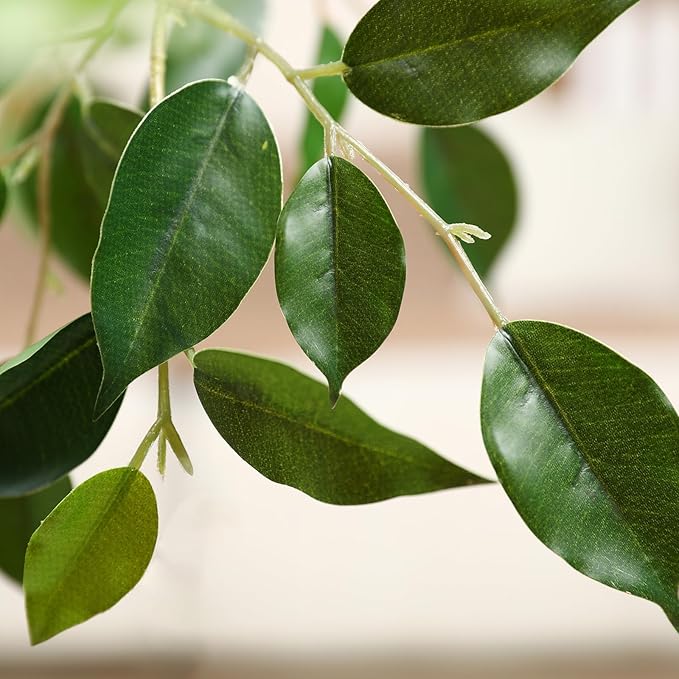 Ficus Tree Artificial Indoor, 8 Feet Tall Faux Ficus Tree with Round Artisan Planter, Premium Handmade, Realistic Trunk & Lifelike Leaves, Perfect for Large Spaces & Elegant Home/Office Decor