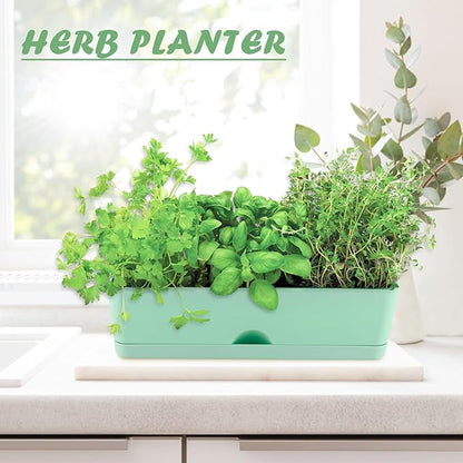 2-Pack Large Window Boxes Planters 16 Inch Rectangle Plant Box Rectangular Planter for Outdoor and Indoor Plants Plastic Windowsill Planter for Herbs Vegetable Flowers Long Window Sill Planters
