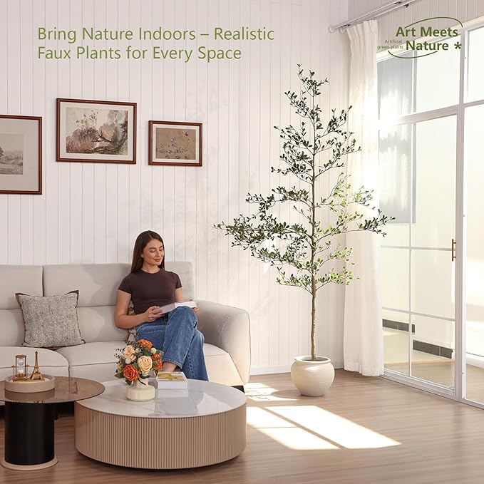 Artificial Black Olive Tree 7ft - Shady Lady UV Resistant Faux Olive Trees Indoor Outdoor Decor - Modern Aesthetic Tall Fake Plants with Pot for Home Office Living Room Patio Floor, VN140