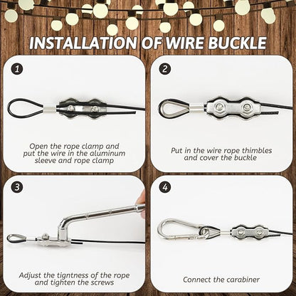 400 Ft String Light Hanging Kit Outdoor, Nylon Coated Stainless Steel 304 Wire Rope, String Light Kit Included Enough Accessories, Guide Wire for Outdoor String Lights, Patio Lights, Camping Lights