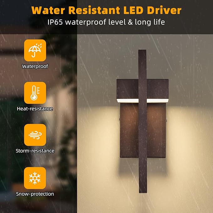 tewei 16.5'' Modern LED Outdoor Wall Sconce, Integrated LED Outdoor Light Fixtures Wall Mount Exterior Lights, Brown Front Porch Outside Lighting for House, Backyard, Warm White 3000K, 1 Pack