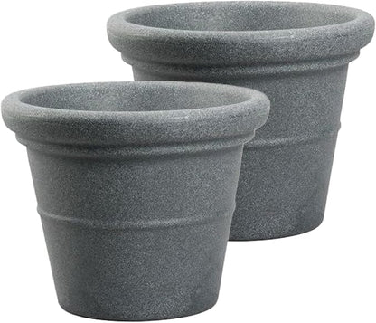 The HC Companies Terrazzo Large Round Plastic Plant Pot w/Rolled Rim - Lightweight & UV Resistant Gardening Pot for Herbs & More - Outdoor & Indoor Plant Pots w/Drainage (24”, Granite, Pack of 2)