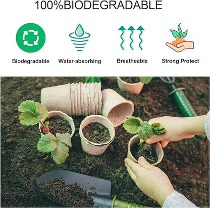 JERIA 100-Pack 3.15 Inch Peat Pots for Seedling with 100 Pcs Plant Labels,Outdoor Garden Germination Nursery Pots,Biodegradable Seed Starter Pots Kits