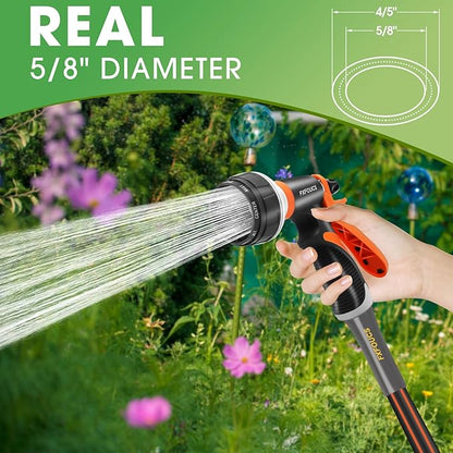 Heavy Duty Garden Hose – 5/8 Inch Flexible, Lightweight Hybrid Hose with 600 PSI Burst Pressure, Swivel Handle, and Durable Copper Male/Female Fittings (Black with hose sprayer, 100FT)