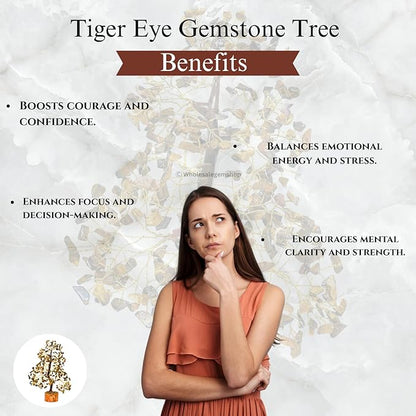 GEMSCITE Tiger Eye Crystal Tree with Golden Wire – Handcrafted Feng Shui Gemstone Bonsai for Energy & Protection