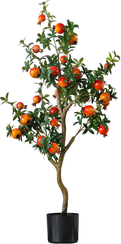 Artificial Pomegranate Tree Indoor, Pre Potted Faux Pomegranate Tree with Realistic Fruit and Lifelike Leaves, for Indoor Home Decor Office Living Room