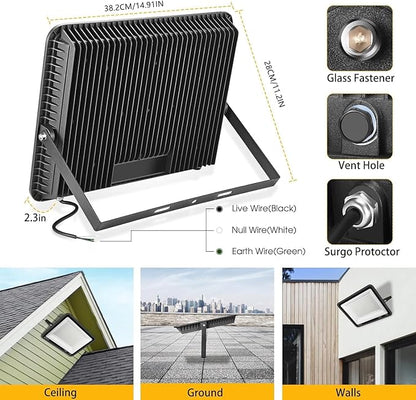 2 pack 300W LED Flood Light(2000W Equivalent),Super Bright 42,500LM 5000K Daylight IP66 Waterproof Security Outdoor LED Arena Lights Commercial Lighting Floodlight for Backyard|Court|Stadium|Yard
