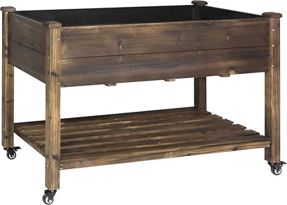 48x24x33in Raised Garden Bed Featuring Legs, Outdoor Elevated Wood Planted Box Equipped with Wheels & Shelf for Vegetable Flower, Backyard and Patio, Rustic