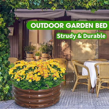 Galvanized Steel Raised Garden Bed, Large Outdoor Metal Planter Box Big Flower Plant pots for Patio Backyard Porch Deck Planting Flowers Vegetables and Herbs (Wood Grain, 4 ft)