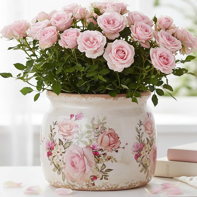 Ceramic Planters for Indoor Plants, Plant Pots with Drainage Hole, 6.29in. Flower Pots for Indoor Plants, Stylish Planters & Succulent Pots, Crackle Glaze Finish Plant Pots, Pink