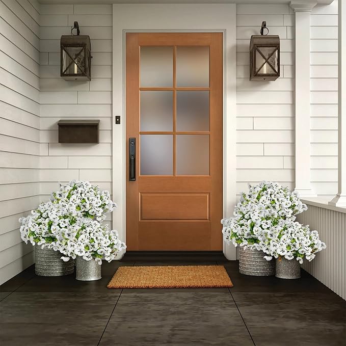 12 Bundles Artificial Flowers for Outdoor, UV Resistant Fake Pansy Flowers, Silk Faux Fowers for Outdoor Planters Home Garden Office Patio Front (12, White)