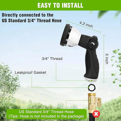 Yesker Garden Hose Nozzle Water Hose Sprayer Nozzle Adjustable 10 Spray Patterns Heavy Duty Metal Nozzles Thumb Control w Non-Slip Grip for Outdoor Watering Plants Lawn Washing Car Pets, Black