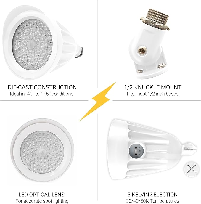 NUWATT 25W Bullet Flood Light Outdoor LED Landscape Lights, 3500 LM Bright Outdoor Lighting for Yard, 30K/40K/50K Selectable, 1/2" Knuckle Mount, 120-277V Waterproof Flag Pole Lights (12-Pack)