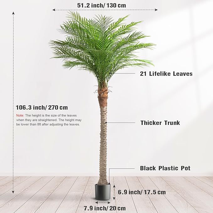 Artificial Phoenix Palm Tree 9ft Tall Outdoor Indoor Decor Fake Plants with 21 Adjustable Leaves, Large Faux Sago Palm Tree for Home Office Living Room Yard Outside Patio Poolside (1, 9ft)
