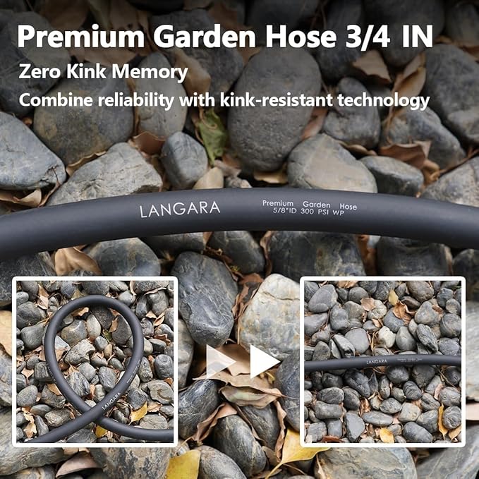 Heavy Duty Premium Garden Hose 25ft x 3/4", 300PSI Working, 1000PSI Burst, Hybrid Rubber Water Hose with Transparent Swivel Handle - Hot/Cold Water - Five Layered Braiding with Brass fittings (Black)