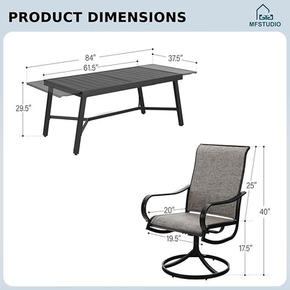 MFSTUDIO Patio Dining Set for 6, Expandable Patio Table and Chairs Set, 7 Piece Outdoor Dining Set for Deck/Backyard/Poolside/Garden