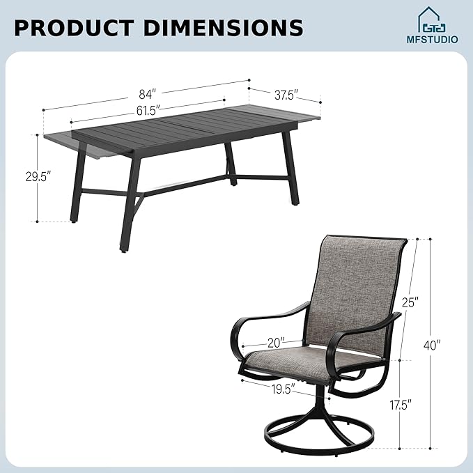 MFSTUDIO Patio Table and Chairs Set, Outdoor Dining Set for 8 with Expandable Table, 9 Piece Patio Dining Set for Deck/Backyard/Poolside/Garden