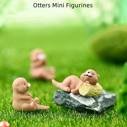 Otters Fairy Garden Accessories, Lovely Otter Miniature Figurines, Mini Otter Fairy Garden Kit for Micro Landscape, Plant Pots, Bonsai Craft Decor, Desk Decoration, Cake Topper, Home Decoration