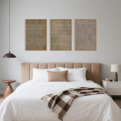 Aryroi Large Abstract Brown Beige Framed Canvas Wall Art,Modern Lines Dots Wall Decor,Boho Neutral Minimalist Artwork,Mid Century Geometric Art Print for Living Room,Bedroom,Office- 24"x36"x3