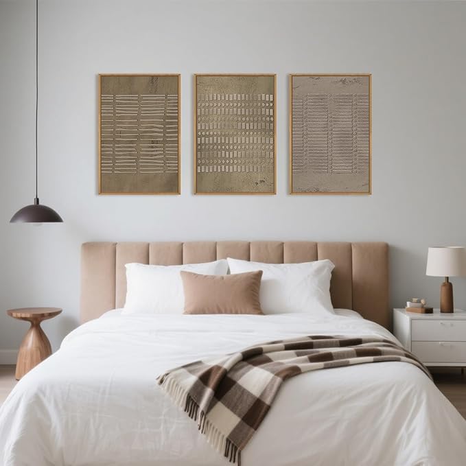 Large Abstract Brown Beige Framed Canvas Wall Art,Modern Lines Dots Wall Decor,Boho Neutral Minimalist Artwork,Mid Century Geometric Art Print for Living Room,Bedroom,Office- 16"x24"x3