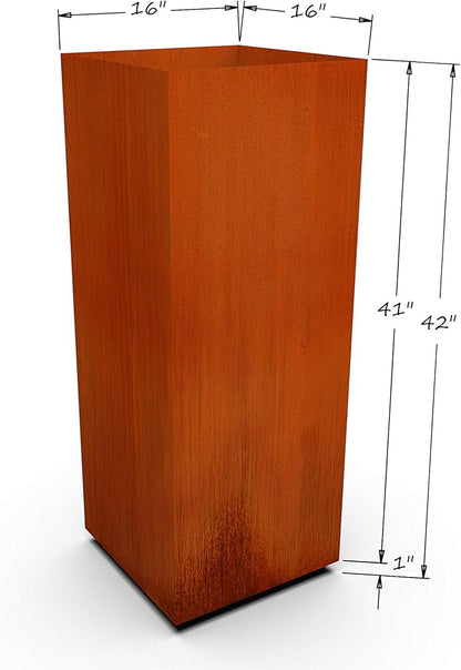 Plantercraft Corten Steel Planter Tall Cube Garden Box Metal Outdoor Heavy Duty | Made in USA | Fully Assembled | Commercial Residential
