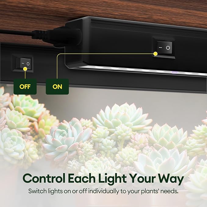 Grow Lights for Indoor Plants 1FT, Blue-Rich Full Spectrum 5000K Grow Light, 28W(4 x 7W), T5 LED Grow Light Strips for Succulents, High PPFD, Linkable, Black, 4-Pack