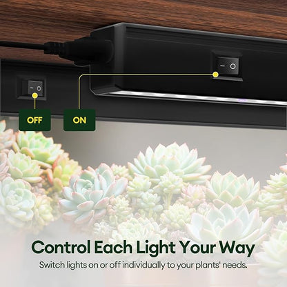 Grow Lights for Indoor Plants 1FT, Blue-Rich Full Spectrum 5000K Grow Light, 28W(4 x 7W), T5 LED Grow Light Strips for Succulents, High PPFD, Linkable, Black, 4-Pack