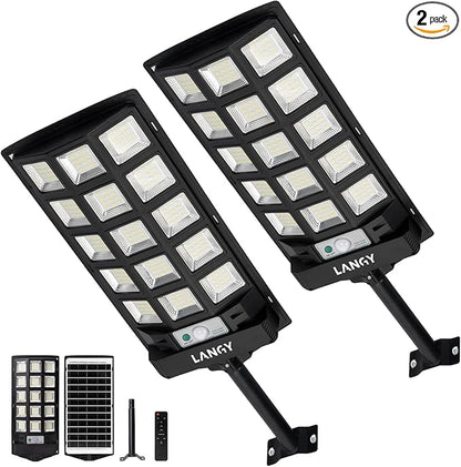 Solar Lights Outdoor Waterproof, 6500K Dusk to Dawn Solar Street Lights Outdoor Motion Sensor with Remote Control, LED Security Light for Outside Garden Yard Parking Lot, Oudoor Flood Lights, 2 Pack