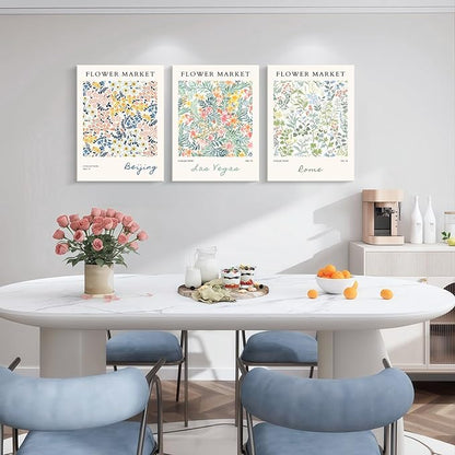 Framed Floral Canvas Wall Art Painting Botanical Wall Print Showcase Beijing, Las Vegas and Rome Flower Painting Poster Botanical Art Home Decor 16x24 inches x3