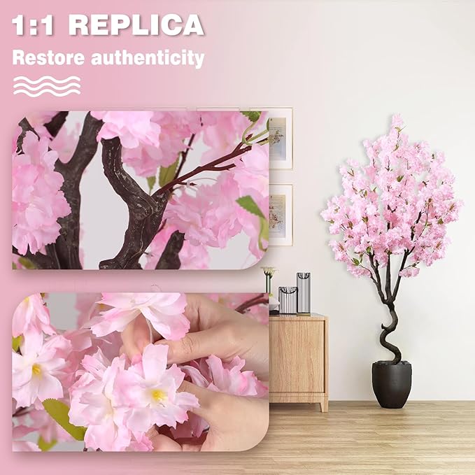7FT Artificial Cherry Blossom Tree Beautiful Sakura Flower Tree Indoor Faux Pink Tree for Home Christmas New Year Decor