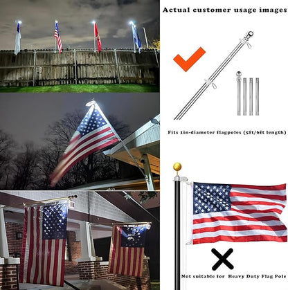 Solar Flag Pole Light, Bright White 6000k Flagpole Light Upgrade Solar Powered for 5ft 6ft Flag Pole, Outdoor Dusk to Dawn Led Solar Lights, Outside House Garden Yard American Flags Decor,Black