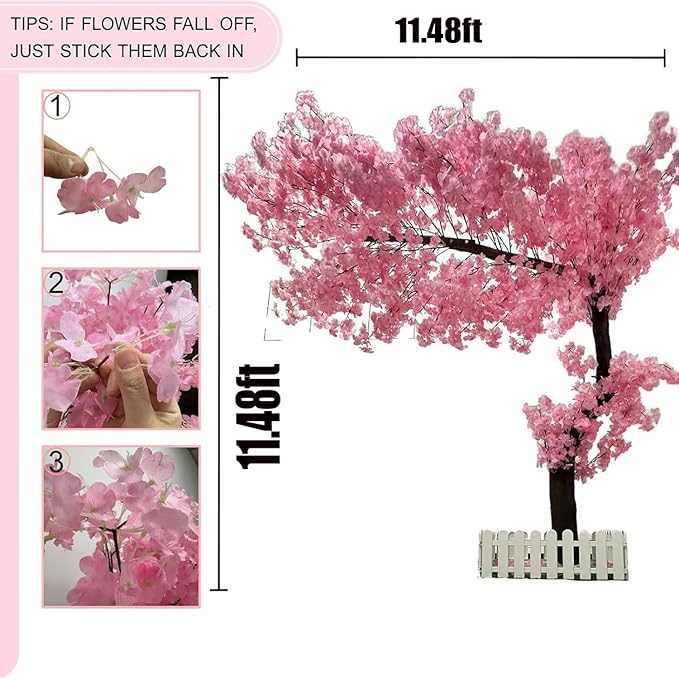 Cherry Blossom Tree Wishing Tree Handmade Shopping Wedding Party Indoor and Outdoor Decoration Artificial Cherry Blossom Tree (11.48ftX1.48ft)