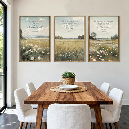 Anyzal Christian Jesus Wall Art Bible Scripture Wall Decor Farmhouse Wildflower Paintings Set of 3 for Living Room Bedroom Dining Room16x24 Inch