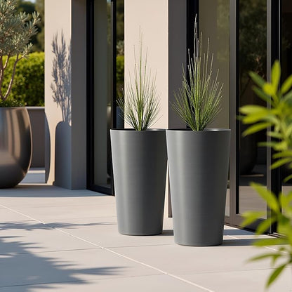 Set of 2 Tall Planters 22", Large Planters for Outdoor Indoor Plant Pots with Wire Drawing Process, Containers Large Decorative Tree Planter Front Porch Patio, Grey