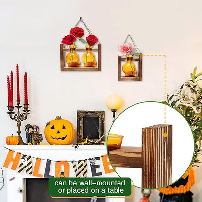 2+1 Plant Terrarium Plant Propagation Station Gifts for Father Halloween Skull Home Office Decor with Wooden Stand