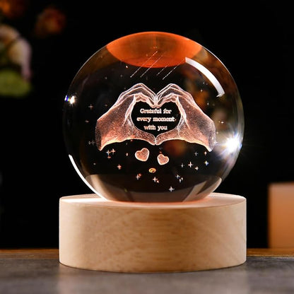 IFOLAINA 3D Heart Crystal Ball for Women Mom Wife Friends Christmas Glass Heart Hands Shaped Decor 2.36" Decorative Glass Sphere Lamp - Grateful for Every Moment with You