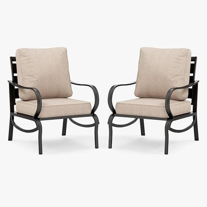 PHI VILLA Patio Furniture Conversation Set for 2, Deluxe Outdoor Patio Set with 2 Stable Padded Sofa Chair