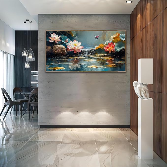 Anolyfi Lotus Canvas Large Framed Wall Art for Living Room, Lotus Wall Decor Zen Yoga Painting Artwork for Spa Bedroom Hallway Dining Room Office Home Decor, 40"x20"