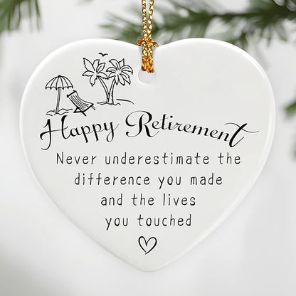 Happy Retirement Gifts | Retirement Gifts for Women, Men, Coworker, Boss, Employee, Teacher, Nurse | Thank You Gift, Appreciation Gift for Women Men | Ceramic Heart Christmas Ornament