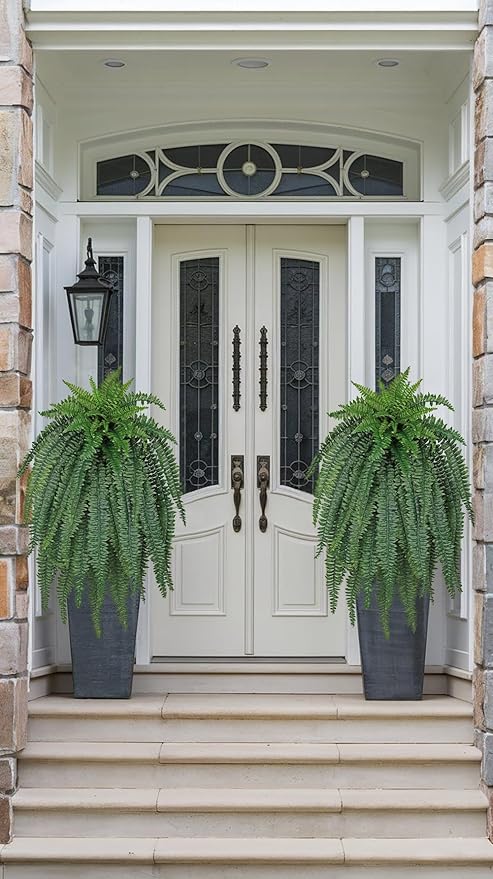 Ferns Fake Plants 52 Fronds Artificial Plants Outdoor 47" Long Fake Fern Look Real Large Plant Artificial Ferns Potted | Hanging Boston Fern | Fake Plant Shrubs for Home Garden Porch Farmhouse Decor