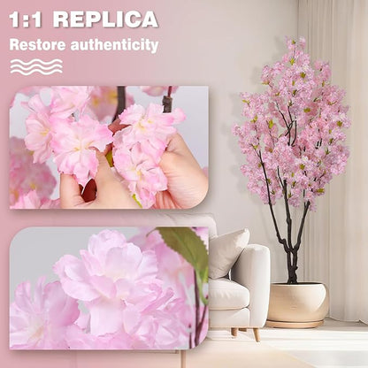 5.9ft Tall Pink Artificial Cherry Blossom Tree, Realistic Handmade Silk Leaves Sakura Plant, Fake Lifelike Cherry Blossom Tree for Home Office Indoor Outdoor Party Wedding Christmas Decor