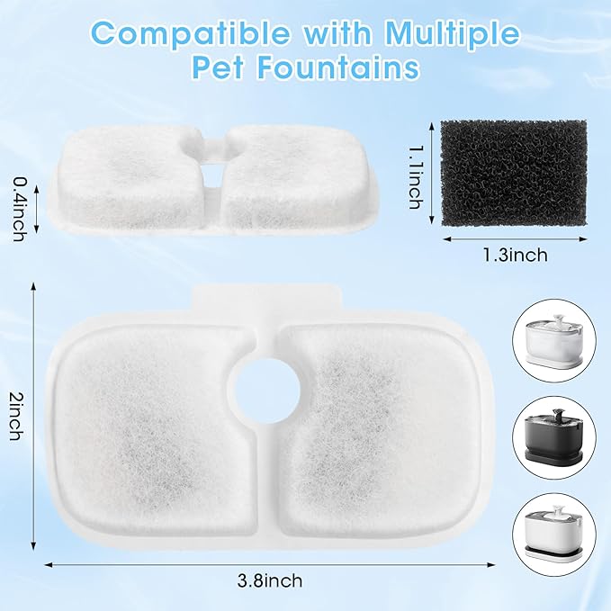 15+15 Pack Cat Water Fountain Filters, Pet Water Fountain Filters Replacement for Dog/Cat Stainless Steel Fountain PLWF005/PLWF115/PLWF105, 7 Months Set to Keep Drinking Fresh