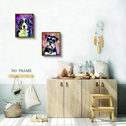 NIIORE Watercolor Dog Wall Art Canvas, Modern Pet Printing, Bernese Mountain Dog, Schnauzer, Border Collie, Husky Prints, Set of 4, 8x10 Inches Unframed