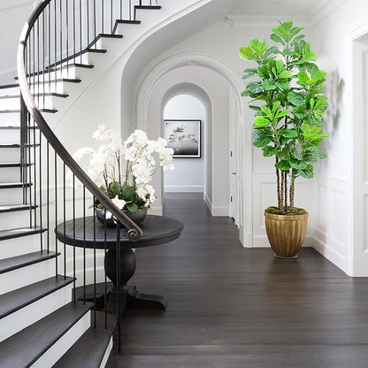 7ft Artificial Fiddle Leaf Fig Tree with Woven Seagrass Plant Basket, Fake Tree Indoor Faux Plant for Living Room Office Floor Home Decor (84 in-2Pack)