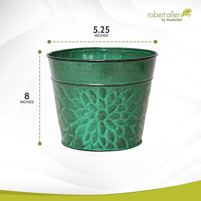 Robert Allen MPT02010 Laurel Series Metal Planter Flower Pots, 8", Aqua