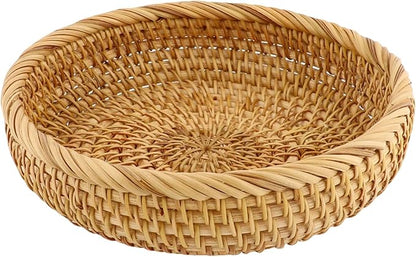 Small 7 Inch Natural Rattan Bread Basket,Handwoven Round Wicker Serving Bowls,Kitchen Wicker Fruit Basket Tray for Kitchen Counter Organizing Entryway Farmhouse Decor(7 Inch)