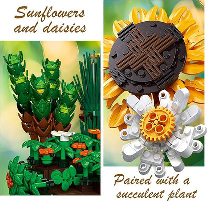 Sunflower Bonsai Building Set-Compatible with Lego Flower, Exquisite Plant Model for, Home Decor for Birthday Display & Adults (924 PCS)